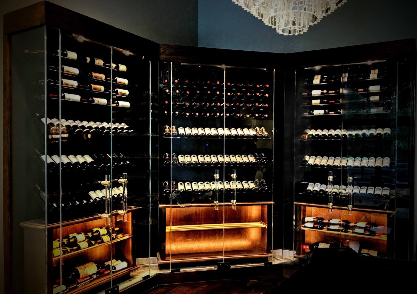 Wine bottles on shelves