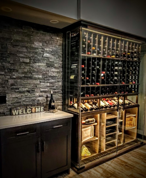 glass enclosure metal wine racking cellar