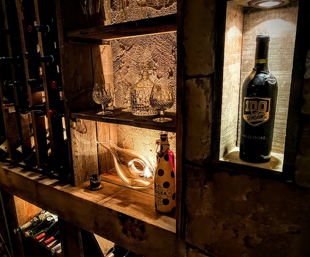 shelves lighting wine cellar